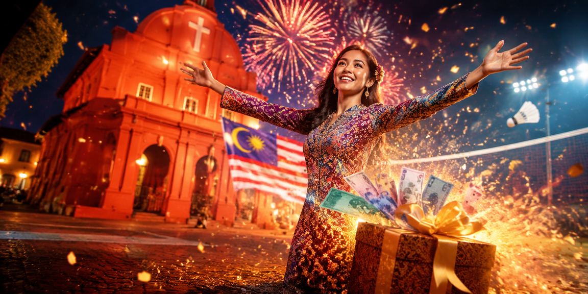 Pertaruhan sukan dengan motif batik Melaka dalam suasana perayaan yang meriah